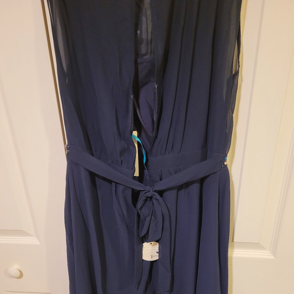 Yumi Chiffon Dropped Sleeve Navy Blue Cocktail Dress Size 8/10 - Picture 9 of 12